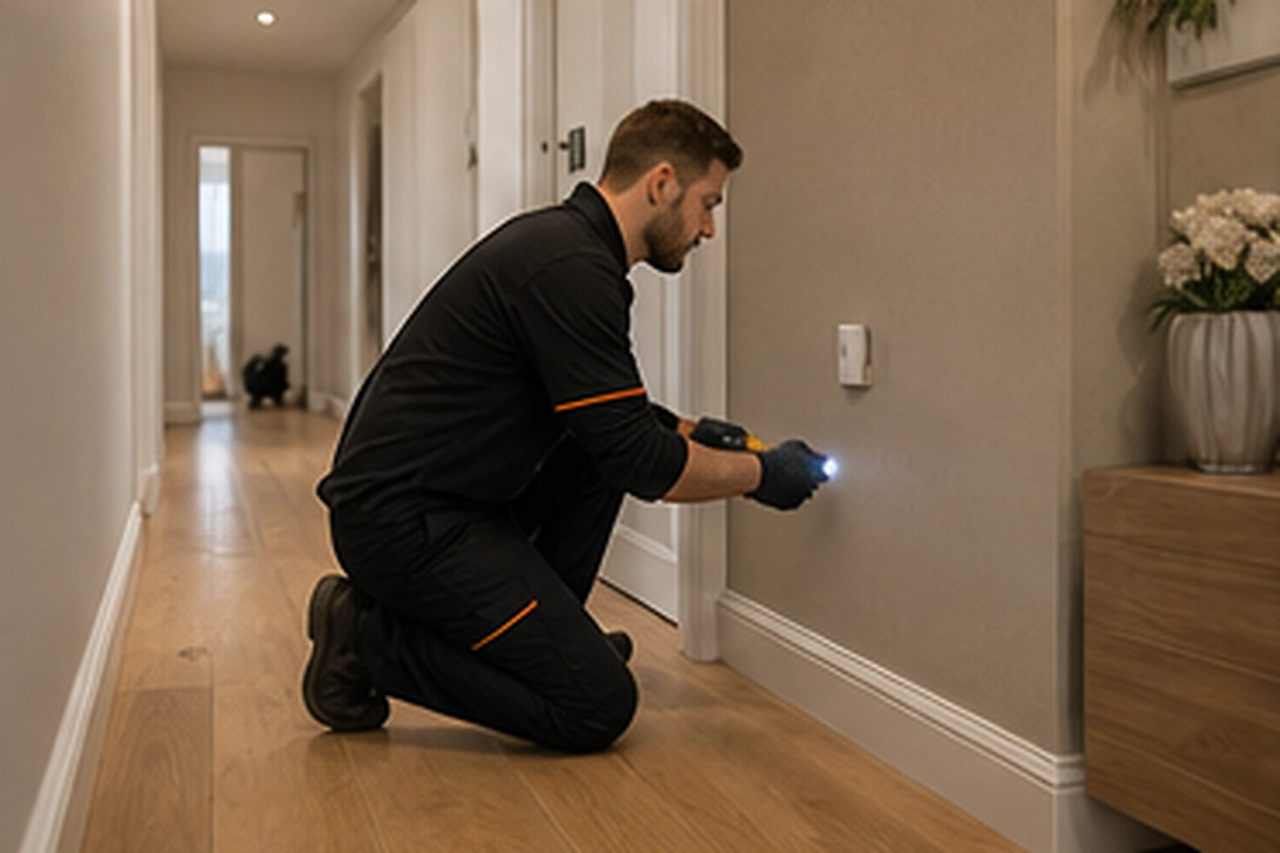 Carpet Beetle Control London hero image showing a professional pest technician in London